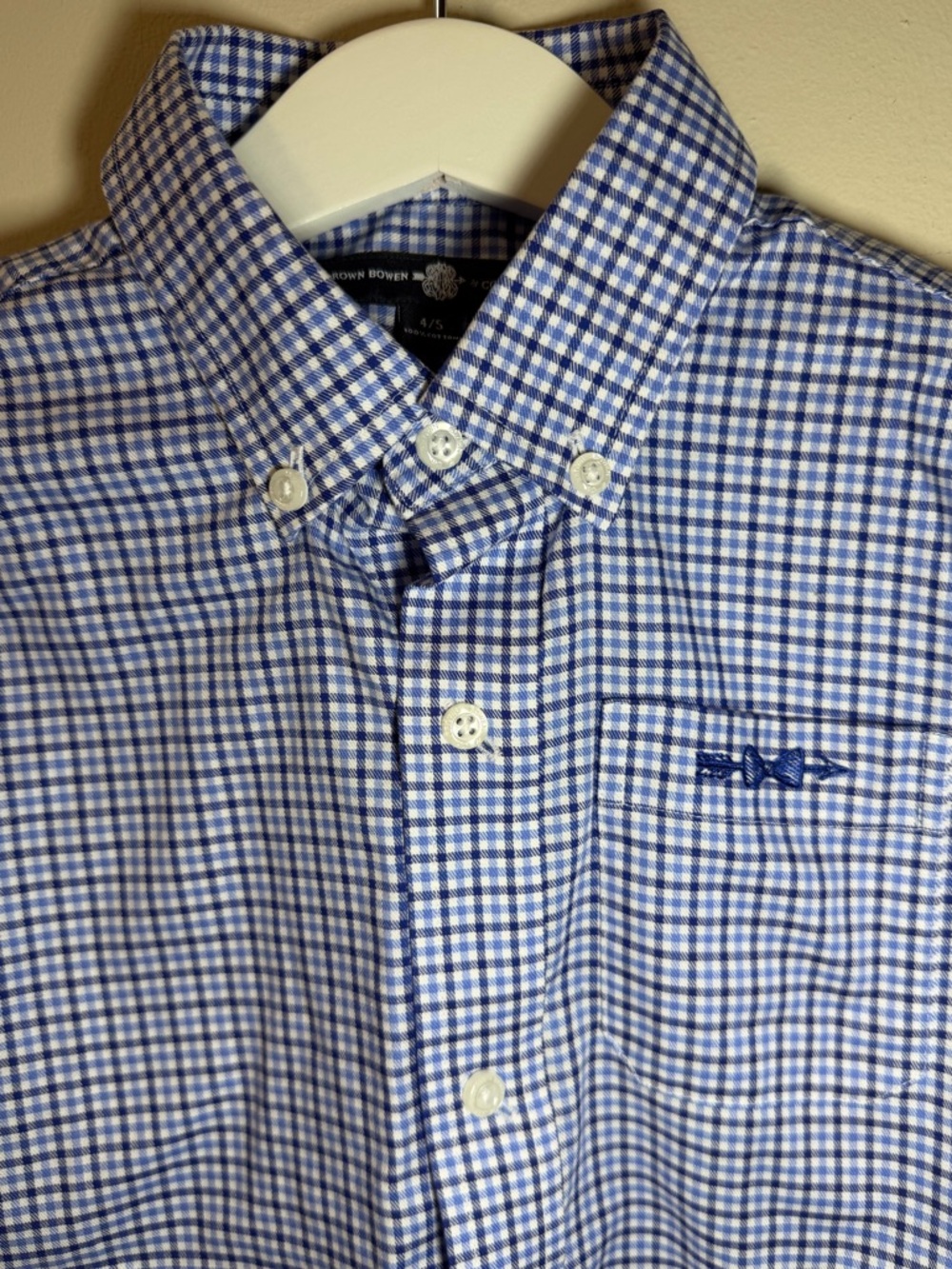 Boys' Blue Gingham Button-Down Shirt - 100% Cotton